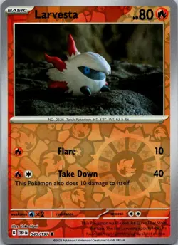 Larvesta 040/197 Common Obsidian Flames Pokemon Reverse Holo Near Mint - Image 1