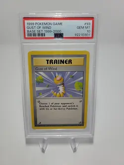 1999 POKEMON GAME #93 GUST OF WIND TRAINER PSA 10 GEM MINT BASE SET UNLIMITED - Image 1