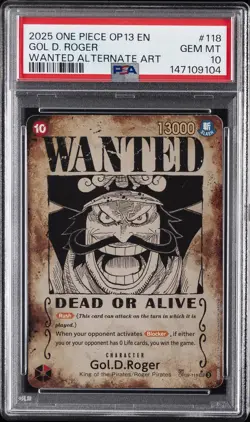 2025 ONE PIECE OP13-CARRYING ON HIS WILL #118 GOL D. ROGER PSA 10 - Image 1