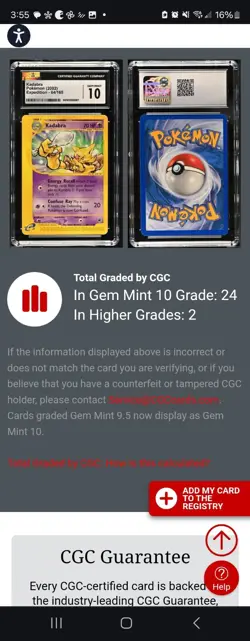 (POP 24) CGC 10 GEM MINT Kadabra Expedition Base Set Pokemon WOTC 2002 Card - Image 4