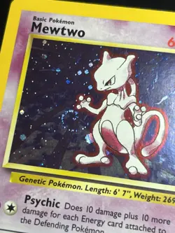 2000 Pokemon MEWTWO #10/130 Base Set 2 Unlimited Cosmos Holo Rare English Swirl - Image 2