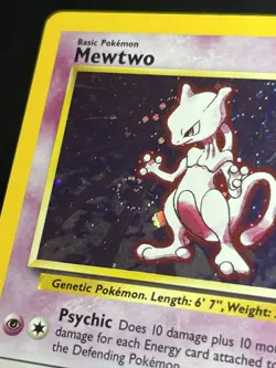 2000 Pokemon MEWTWO #10/130 Base Set 2 Unlimited Cosmos Holo Rare English Swirl - Image 3