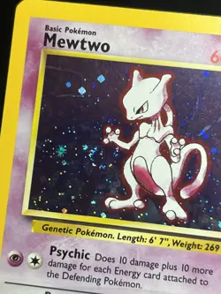 2000 Pokemon MEWTWO #10/130 Base Set 2 Unlimited Cosmos Holo Rare English Swirl - Image 4