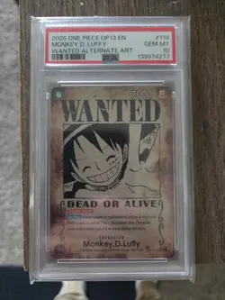 2025 One Piece OP13 EN #118 Monkey.D.Luffy Wanted Poster ALT ART PSA 10 - Image 1