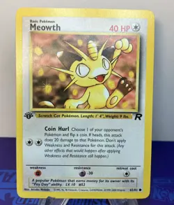 Meowth 62/82 1st Edition Team Rocket Pokemon Card NM - Image 1