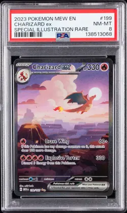 2023 POKEMON MEW EN-151 SPECIAL ILLUSTRATION RARE #199 CHARIZARD EX PSA 8 - Image 1