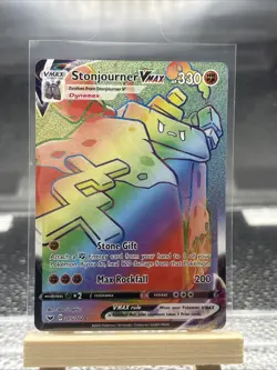 Pokemon Stonjourner VMAX TCG Rainbow Secret Rare Holo Card 205/202 SWSH NM - Image 1