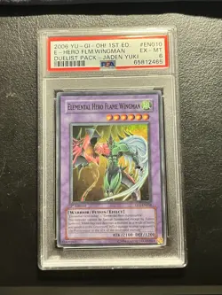 YUGIOH PSA 6 Elemental Hero Flame Wingman DP1-EN010 Super Rare 1st Ed POP 1 !! - Image 1