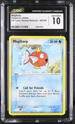 CGC 10 GEM MINT Magikarp 2004 EX Team Rocket Returns 65/109 Pokemon Card - Image 1