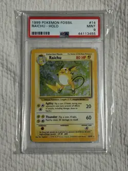 Pokemon Base Set Unlimited Raichu PSA 9 Error Slab (fossil) 14/102 - Image 1