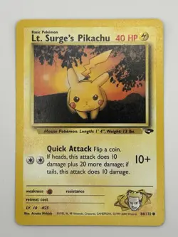 Lt. Surge's Pikachu 84/132 Gym Challenge Common Unlimited Pokemon Card HP - Image 1