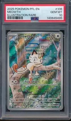 5495 - 2025 Pokemon Phantasmal Flames PFL 106 Meowth Illustration Rare PSA 10 - Image 1