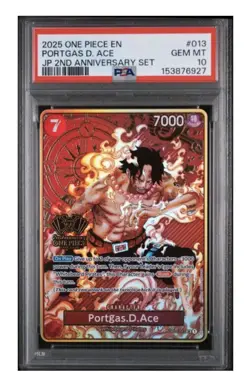 2025 ONE PIECE JAPANESE 2ND ANNIVERSARY SET #013 PORTGAS D. ACE PSA 10 - Image 1