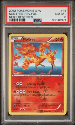 PSA 8 - Moltres 14/99 - Reverse Holo - Next Destinies - Pokemon - Image 1