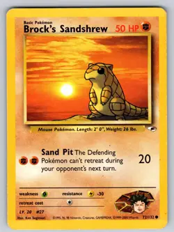 Brock's Sandshrew 72/132 Unlimited Common Gym Heroes Pokemon Heavily Played - Image 1