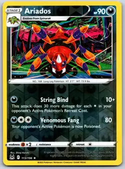 Ariados 113/196 Rare Lost Origin Pokemon Reverse Holo Near Mint - Image 1