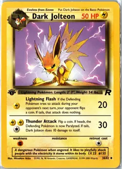 Pokemon Card 1st Edition Dark Jolteon 38/82 Team Rocket Uncommon WOTC VTG 2000 - Image 1