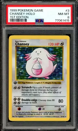 Chansey Pokemon 1999 Holo Base Set Shadowless 1st Edition 3/102 PSA 8 - Image 1