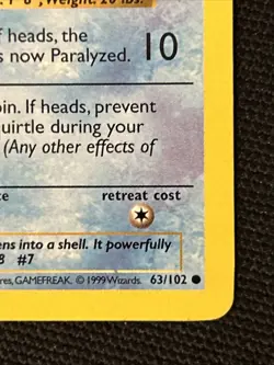 Pokemon Squirtle 63/102 (Shadowless) *Near Mint* Never Played Card - Image 5