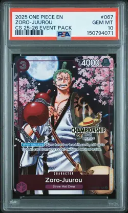 2025 ONE PIECE OP05 #067 CHAMPIONSHIP CS 25-26 EVENT PACK ZORO JUUROU PSA 10 - Image 1