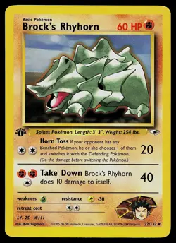 Pokemon Card - Brock's Rhyhorn Gym Heroes 22/132 1st Edition Rare - Image 1
