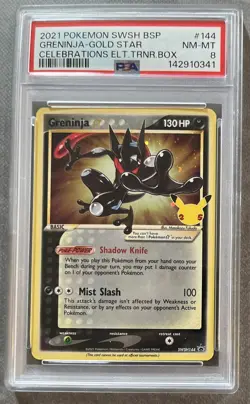 2021 Greninja Gold Star Pokemon SWSH Celebrations ETB Promo # 144 PSA 8 Card - Image 1