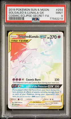 2019 Pokemon Sun & Moon Cosmic Eclipse Solgaleo Lunala Tag Team #254/236 PSA 9 - Image 1