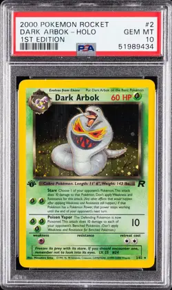 2000 POKEMON ROCKET 1ST EDITION #2 DARK ARBOK-HOLO PSA 10 - Image 1