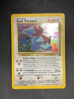 Cool Porygon 15 Black Star Promo Holo Swirl WOTC Pokemon Card Vintage DMG - Image 1
