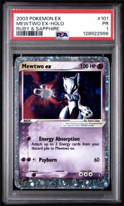 2003 Pokemon EX Ruby & Sapphire #101 Mewtwo EX Holo PSA 1 PR - Image 1