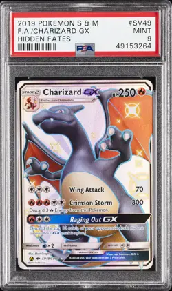 2019 POKEMON SUN & MOON HIDDEN FATES #SV49 FULL ART/CHARIZARD GX PSA 9 - Image 1