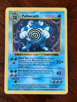 Pokemon Poliwrath 13/102 Base Set Shadowless Holo Rare 90 HP Stage 2 English - Image 1