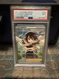 2021 Pokemon SWSH Evolving Skies FA Zinnia’s Resolve 203/203 PSA 9 Mint - Image 1