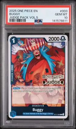 2025 ONE PIECE JUDGE PACK VOLUME 5 003 BUGGY PSA 10 GEM MINT - Image 1