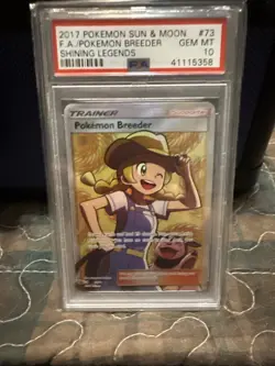Pokemon Breeder Shining Legends 2017 Full Art Holo Card 73/73 PSA 10 Gem Mint - Image 1