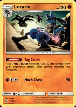 Pokemon TCG Card Lucario Fighting Normal SM - Unified Minds SM11 117/236 - Image 1