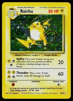 Pokemon Card - Raichu Base Set Unlimited 14/102 Holo Holo Rare - Image 1