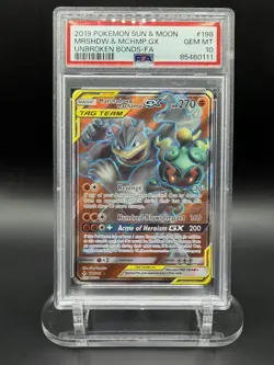 Marshadow & Machamp GX Full Art Holo Card PSA 10 198/214 Sm-Unbroken Bonds - Image 1