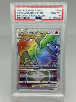 2022 Pokemon SWSH Brilliant Stars FA Charizard VSTAR Secret #174 PSA 10 Gem Mint - Image 1