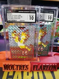 1996 Pokemon Bandai Cardass Red & Green Card #146 Moltres Prism CGC 10 Foil Holo - Image 1