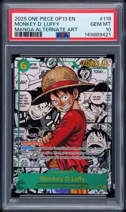 2025 One Piece Op13 Monkey D. Luffy Manga Alternate Art PSA 10 #118 Gem - Image 1