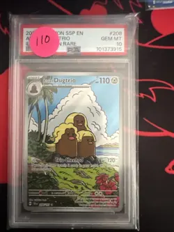 Pokemon TCG Alolan Dugtrio Holo Card SV08 Surging Sparks 208/191 PSA GEM MT 10 - Image 1
