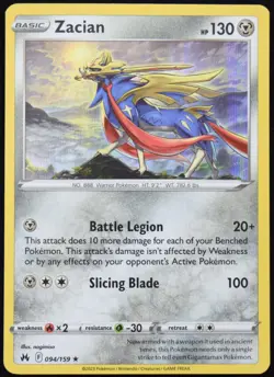Pokemon TCG Zacian 094/159 2023 Crown Zenith Holo Rare Card - NM - Image 1