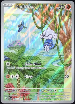 Pokemon TCG Meditite 153/142 2024 Stellar Crown Illustration Rare Card - LP - Image 1