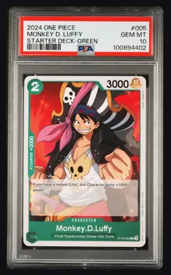 PSA 10 2024 One Piece English Starter Deck MONKEY D LUFFY Green GEM MINT - Image 1