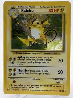 Pokemon TCG 1999 WOTC Base Set Raichu Holo Rare Card 14/102 - Image 1
