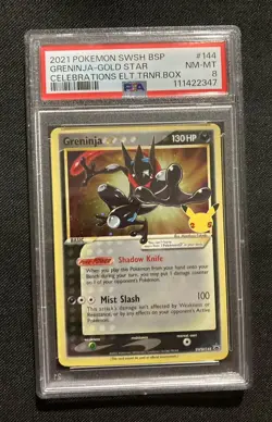 Pokemon 2021 SWSH Celebrations Promo Greninja Gold Star #144 PSA 8 - Image 1