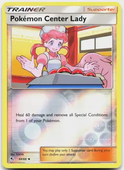 Pokemon Center Lady 64/68 Uncommon Hidden Fates Pokemon Reverse Holo Near Mint - Image 1
