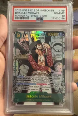 2026 ONE PIECE MANGA ALTERNATE ART OP14-EB04-119 DRACULE MIHAWK PSA 10 - Image 1