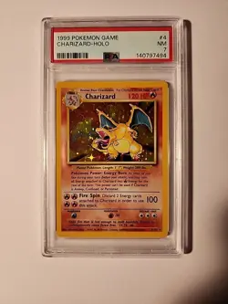 Pokemon TCG Base Set Charizard Holo Rare Card 1999 Unlimited, PSA 7 NM - Image 1